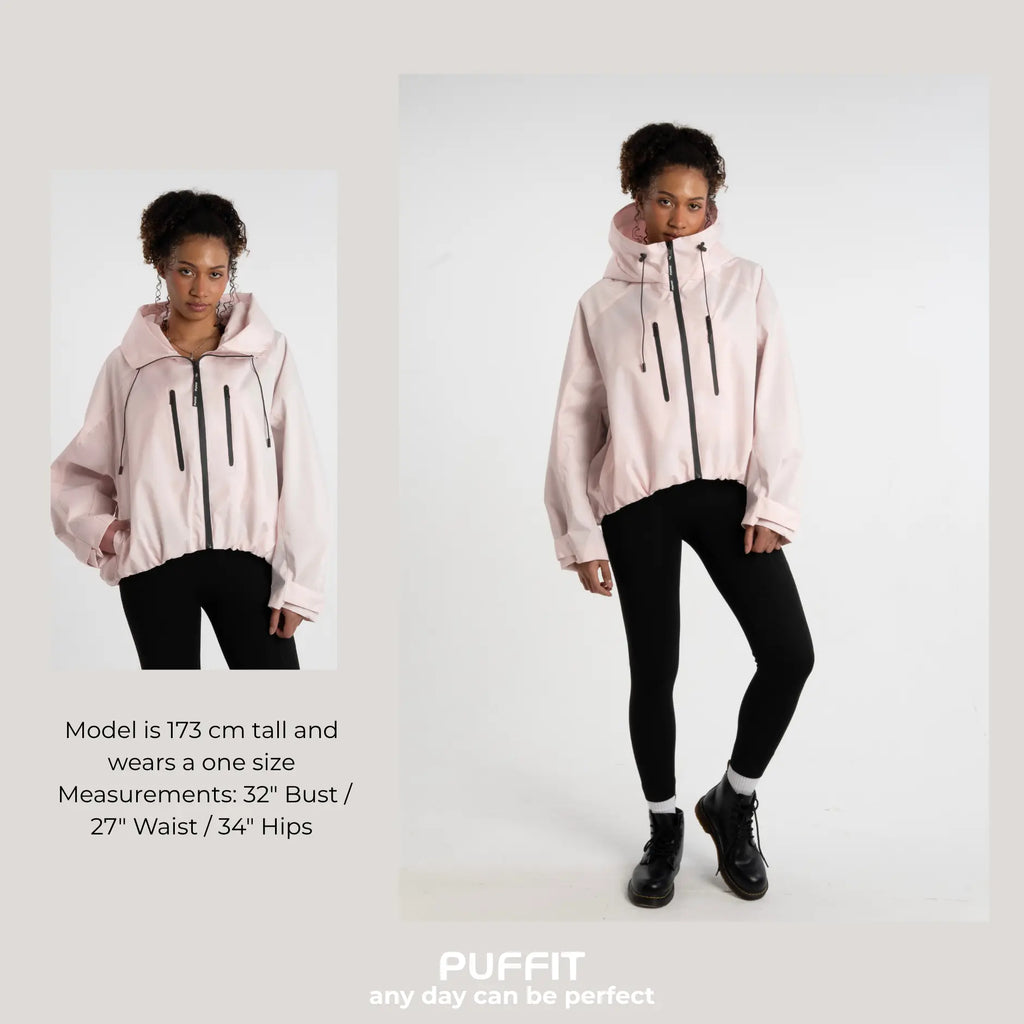 Short Oversized Rain Jacket With Bubble Hem,Loose Fit