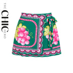 Green Grape Blossom Tropical Vineyard V-Neck Swimsuit & Mini Skirt