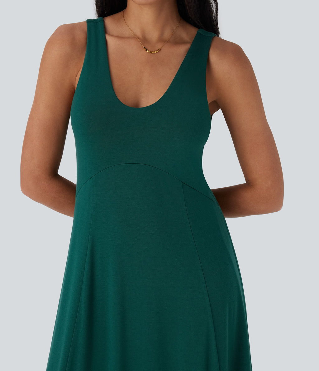 U Neck Flowy Maxi Casual Tank Dress