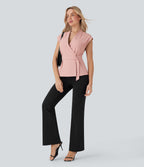 V Neck Sleeveless Wrapped Belted Work Jacket