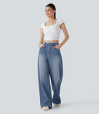 FlexTM Mid Rise Washed Casual Baggy Jeans with Pockets