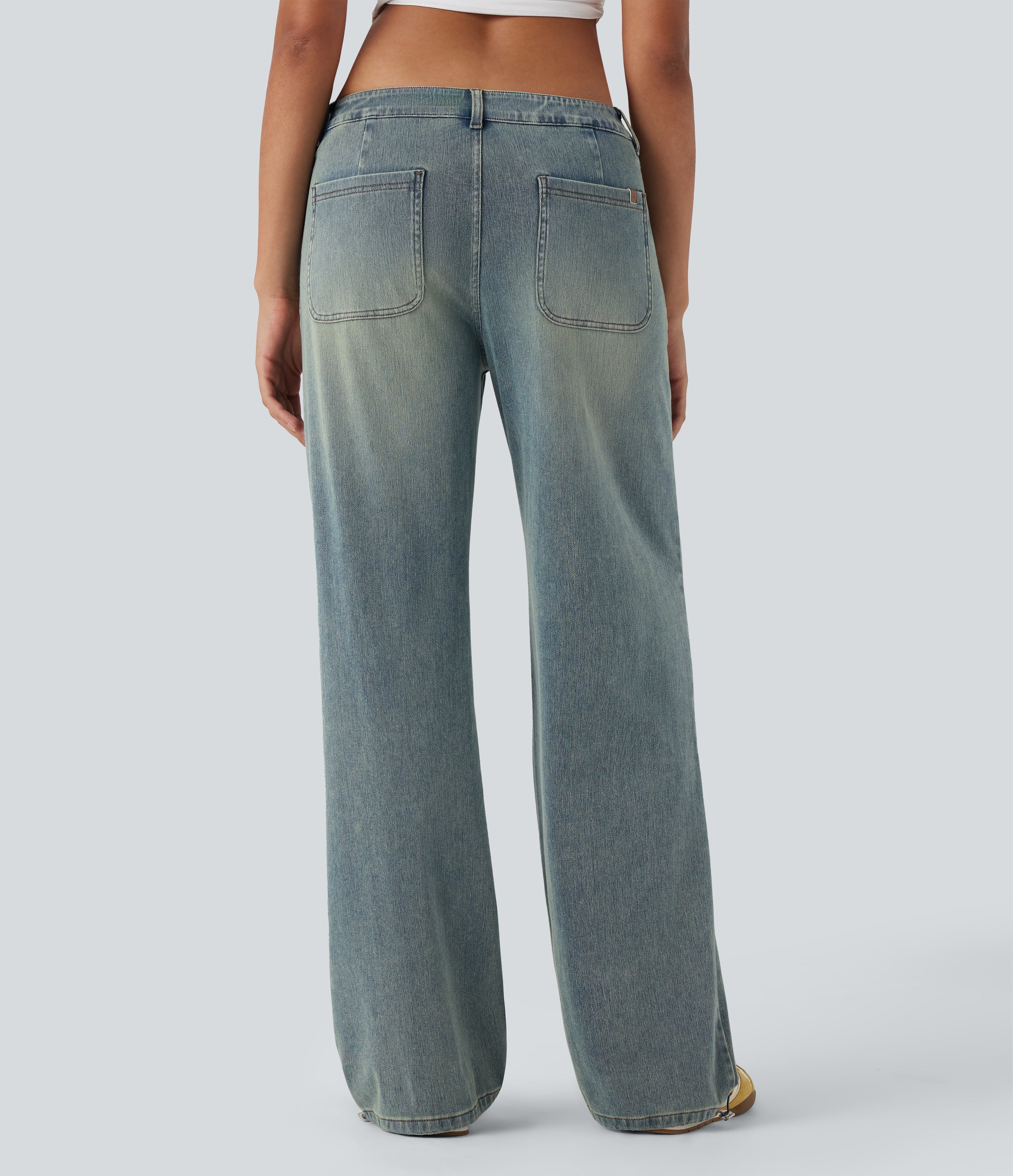 FlexTM Low Rise Adjustable Drawcord Stretchy Knit Casual Parachute Jeans with Multiple Pockets
