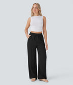 2026🔥 High Waisted Drawstring Pocket Wide Leg Casual Linen-Feel Pants