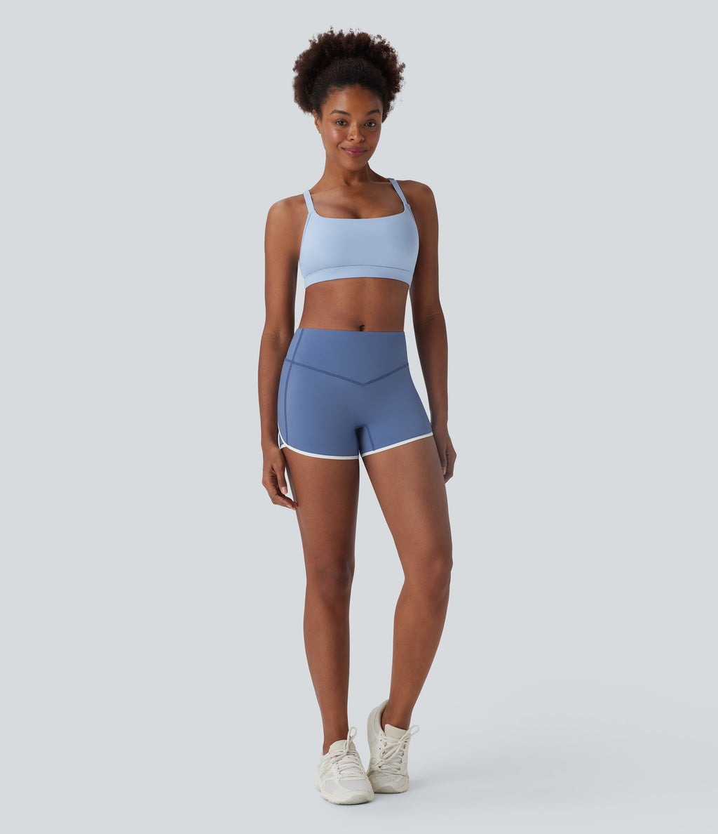 SoftlyZeroTM Airy SoCinched Mid Rise Tummy Control Color Block Cool Touch Yoga Biker Shorts 3''-UPF50+