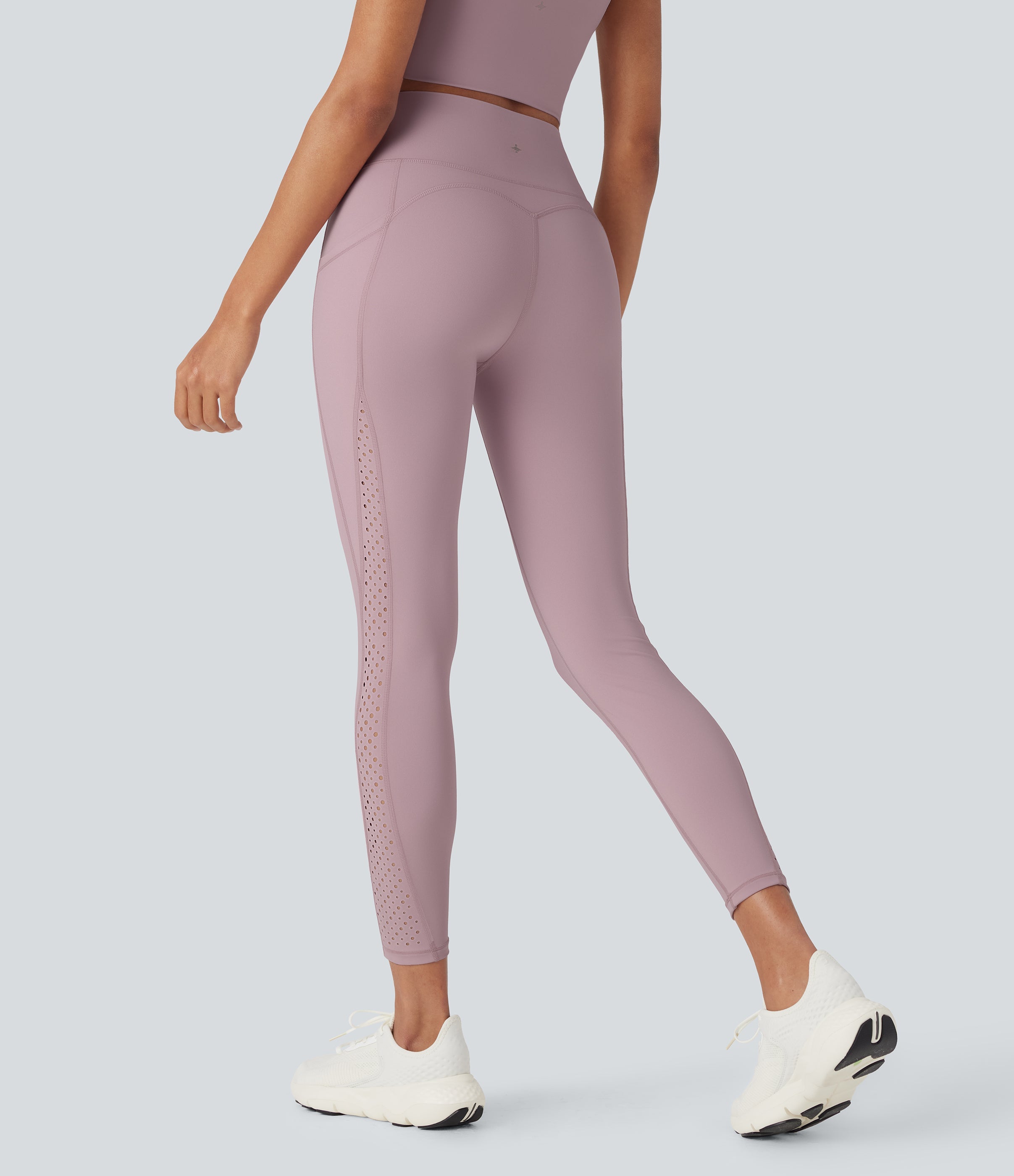 UltraSculptTM Cool Quick Dry SoCinched High Waisted Tummy Control Ventilation Perforated Yoga Leggings with Pockets-UPF50+