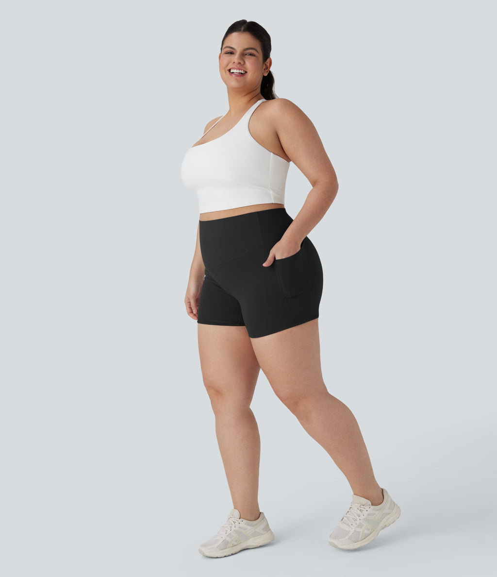 Plus Size UltraSculptTM SoCinched High Waisted Tummy Control Training Biker Shorts 3'' with Pockets