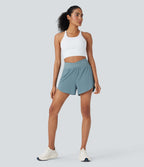 BreezefulTM High Waisted Crossover 2-in-1 Quick Dry Yoga Shorts with Pockets