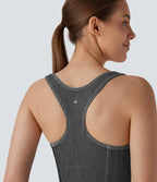 FlexTM Square Neck Racerback Cool Touch Washed Denim Tennis Bodysuit