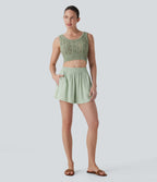 Mid Rise Linen-Feel Shorts with Pockets