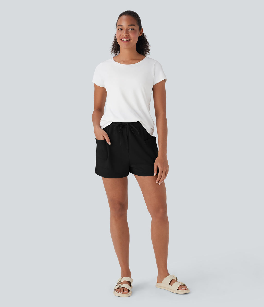 High Waisted Drawstring Casual Shorts with Pockets