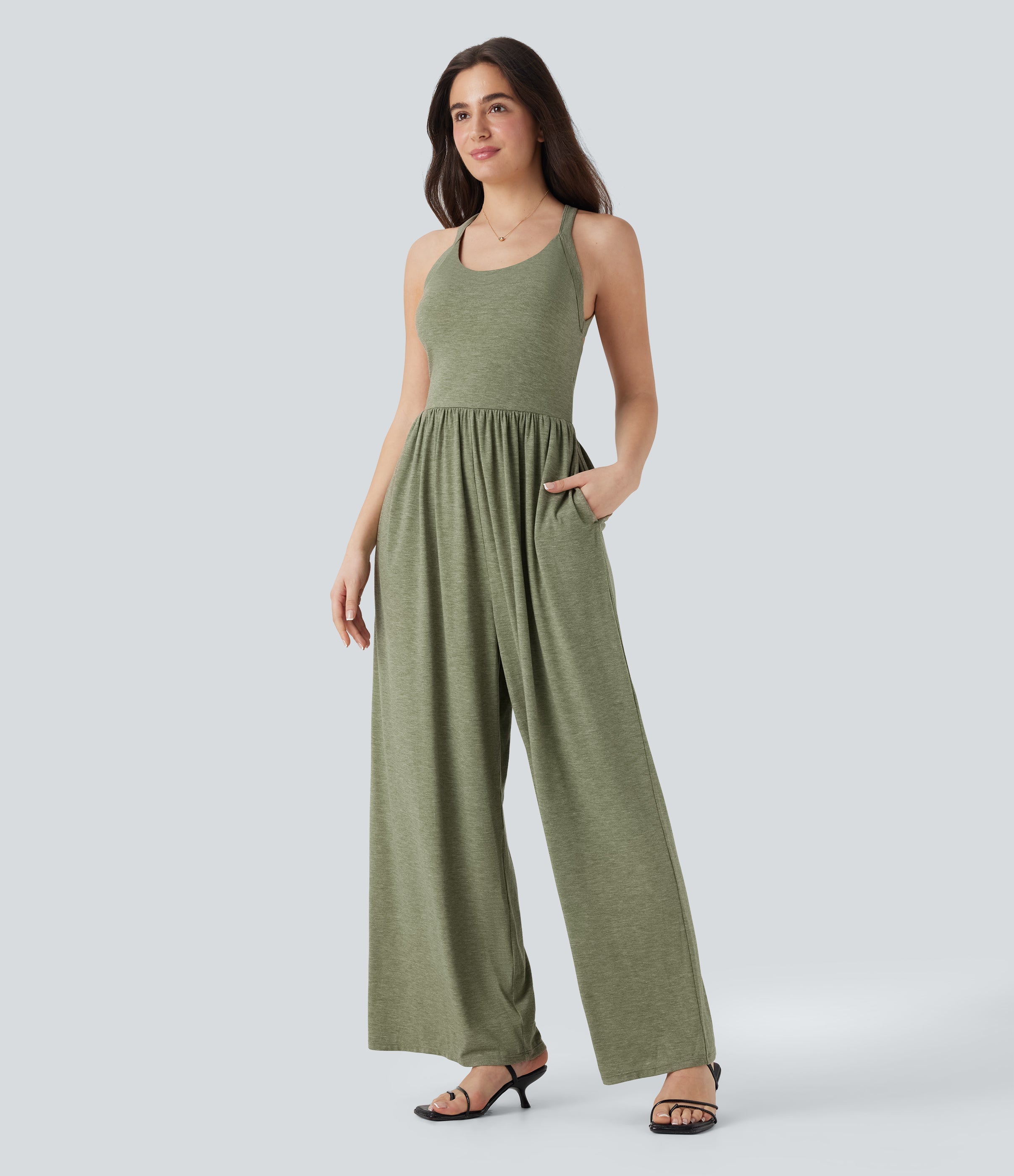 Built-in Bra Wide Leg Casual Jumpsuit with Pockets-Easy Peezy Edition