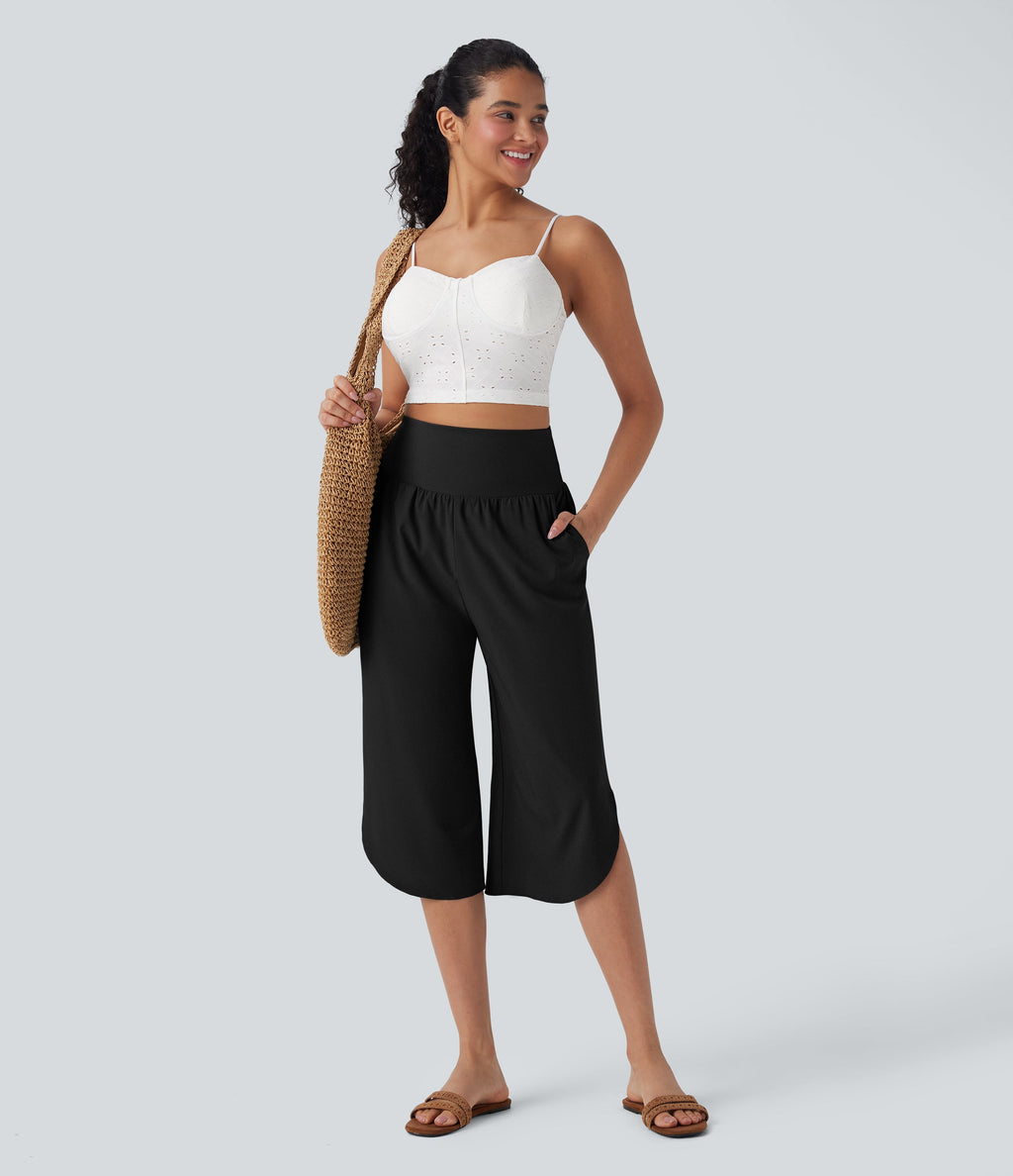 BreezefulTM SoCinched High Waisted Tummy Control Hem Quick Dry Capri Pants with Pockets