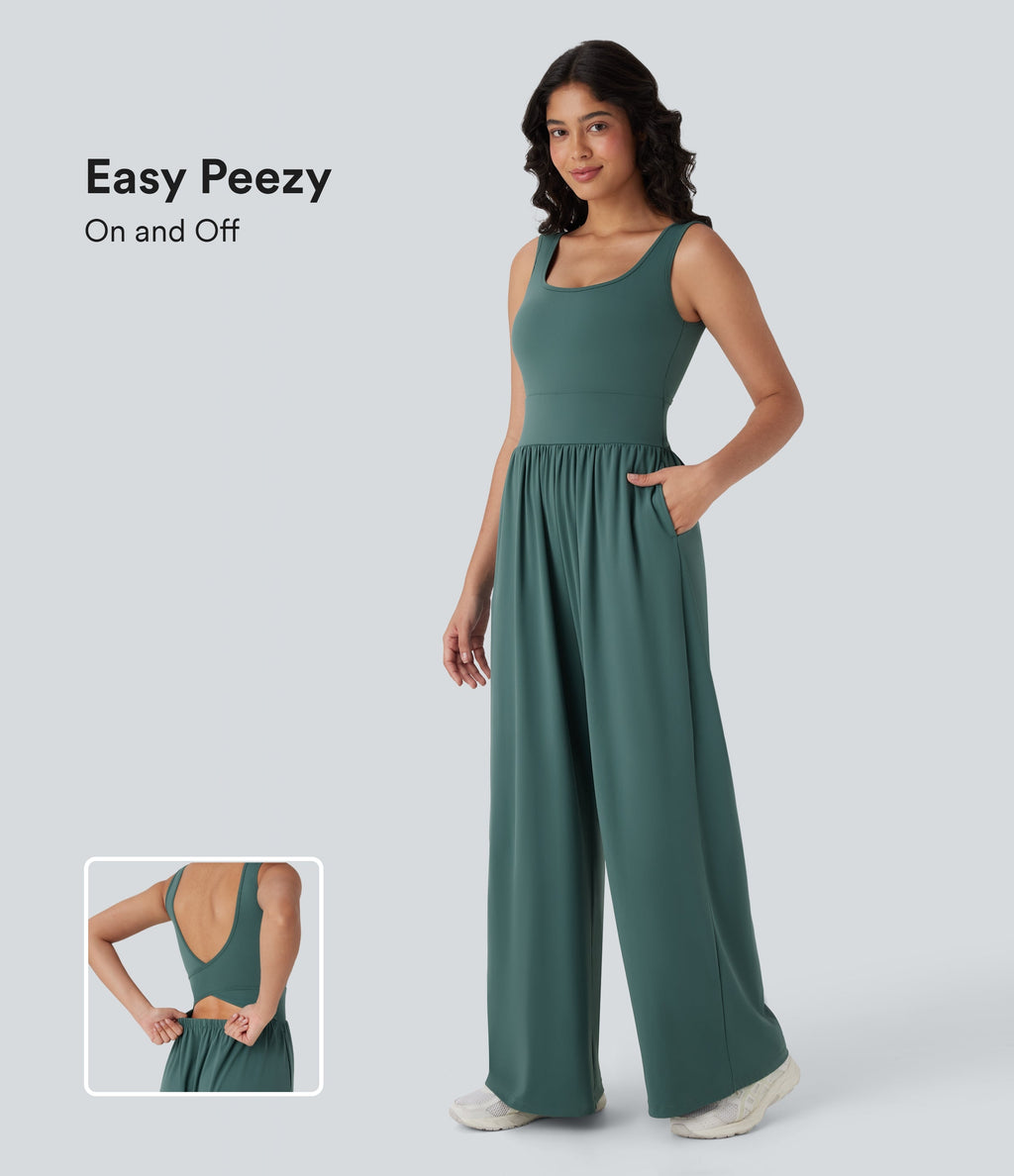 SoftlyZeroTM Airy Wide Leg Cool Touch Yoga Jumpsuit with Pockets-Easy Peezy