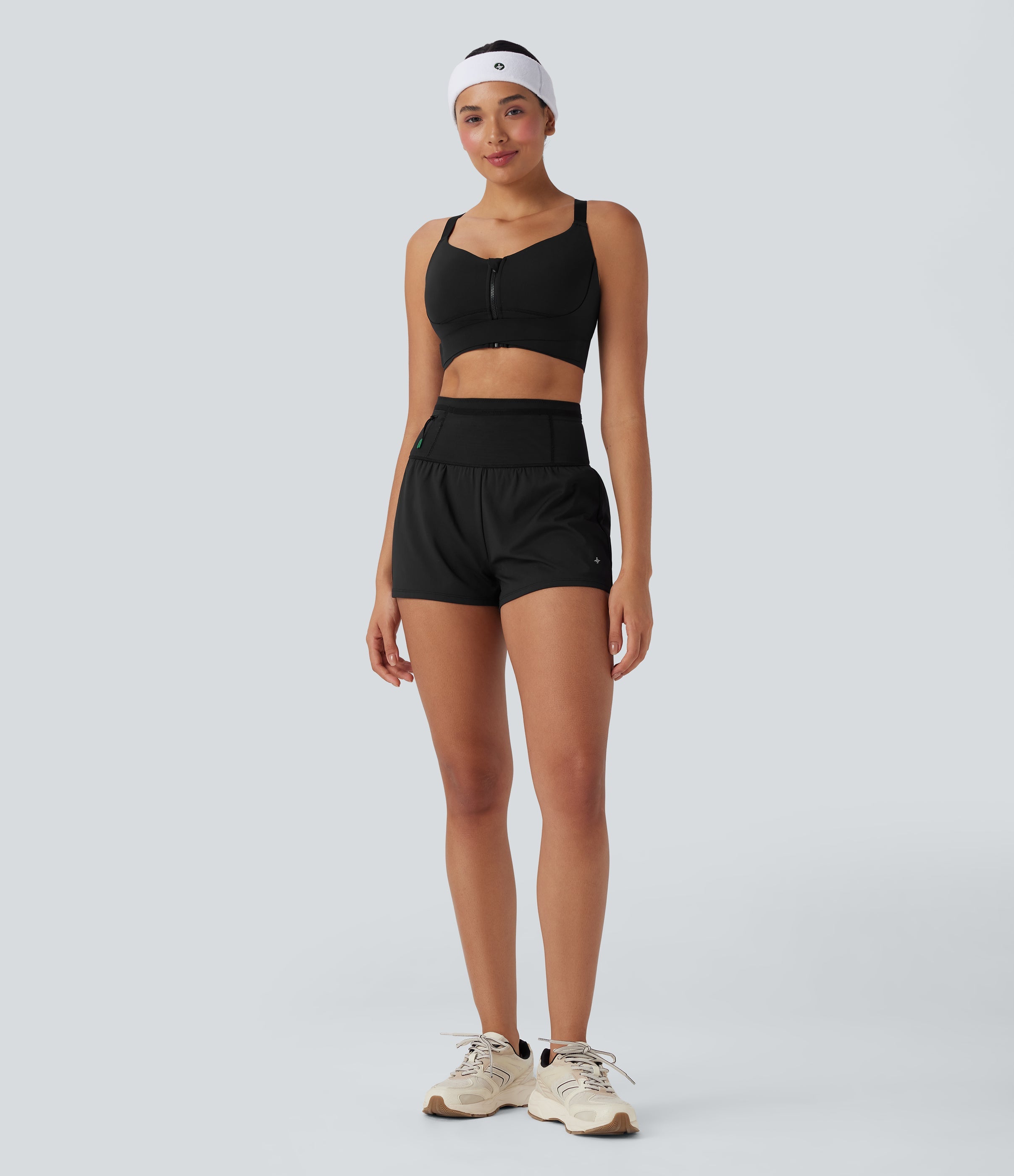 SpeedWaveTM Medium Support Push Up Zipper Adjustable Buckle Quick Dry Running Sports Bra