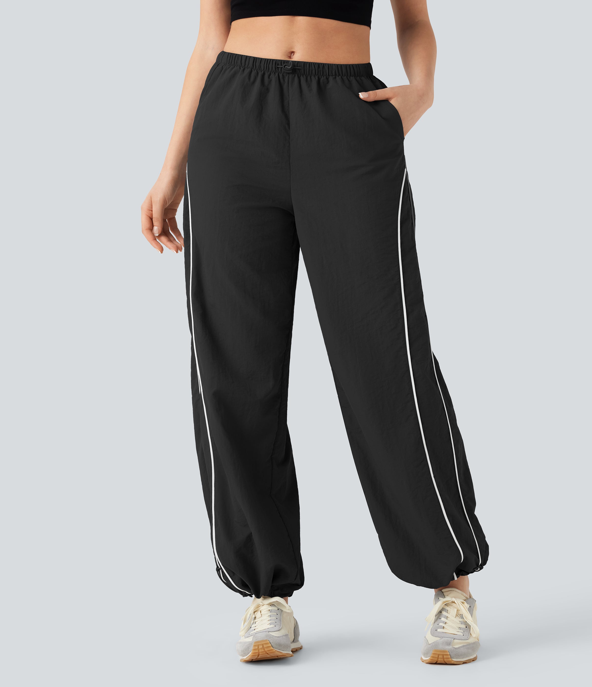 Mid Rise Wide Leg Cool Touch Casual Pants with Pockets