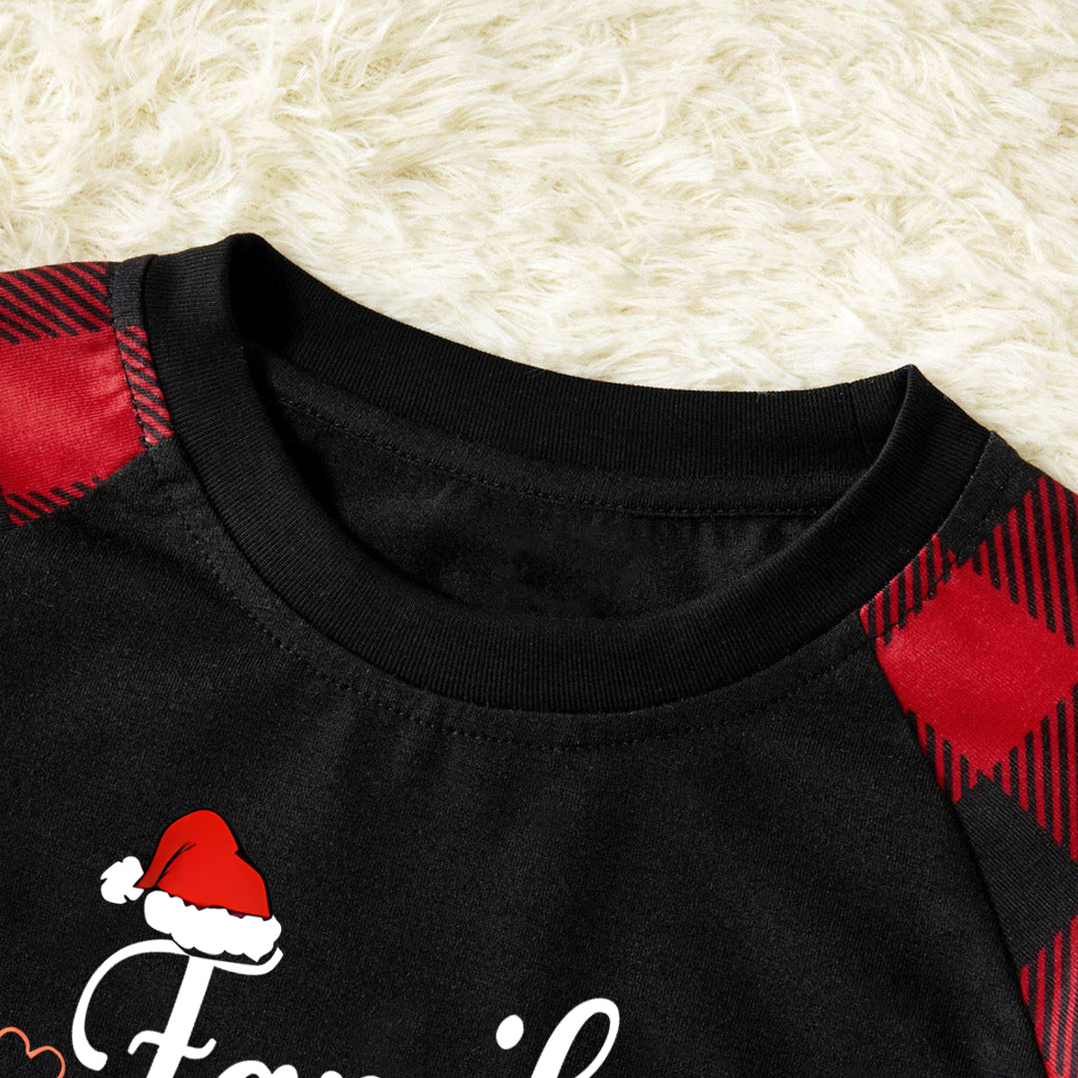 "Family Christmas 2025" Letter Printed Black & Red Plaid Family Matching Black Pajamas