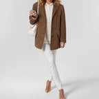2025 Women's faux leather jacket plus size button down coat casual casual outerwear for winter