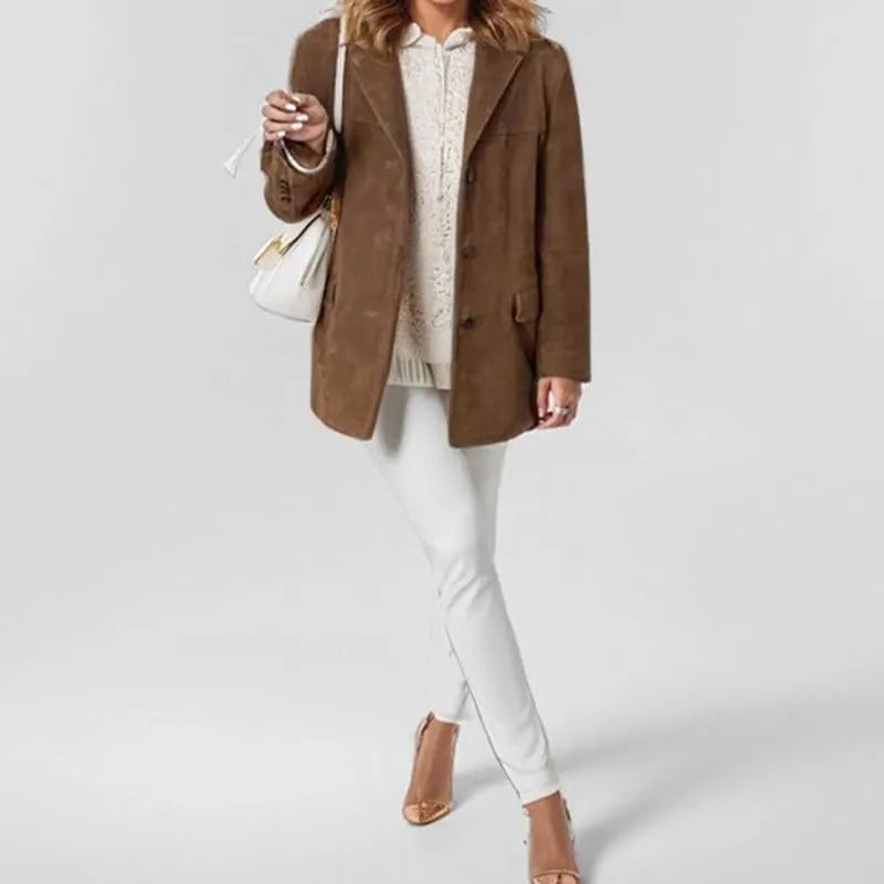 2025 Women's faux leather jacket plus size button down coat casual casual outerwear for winter