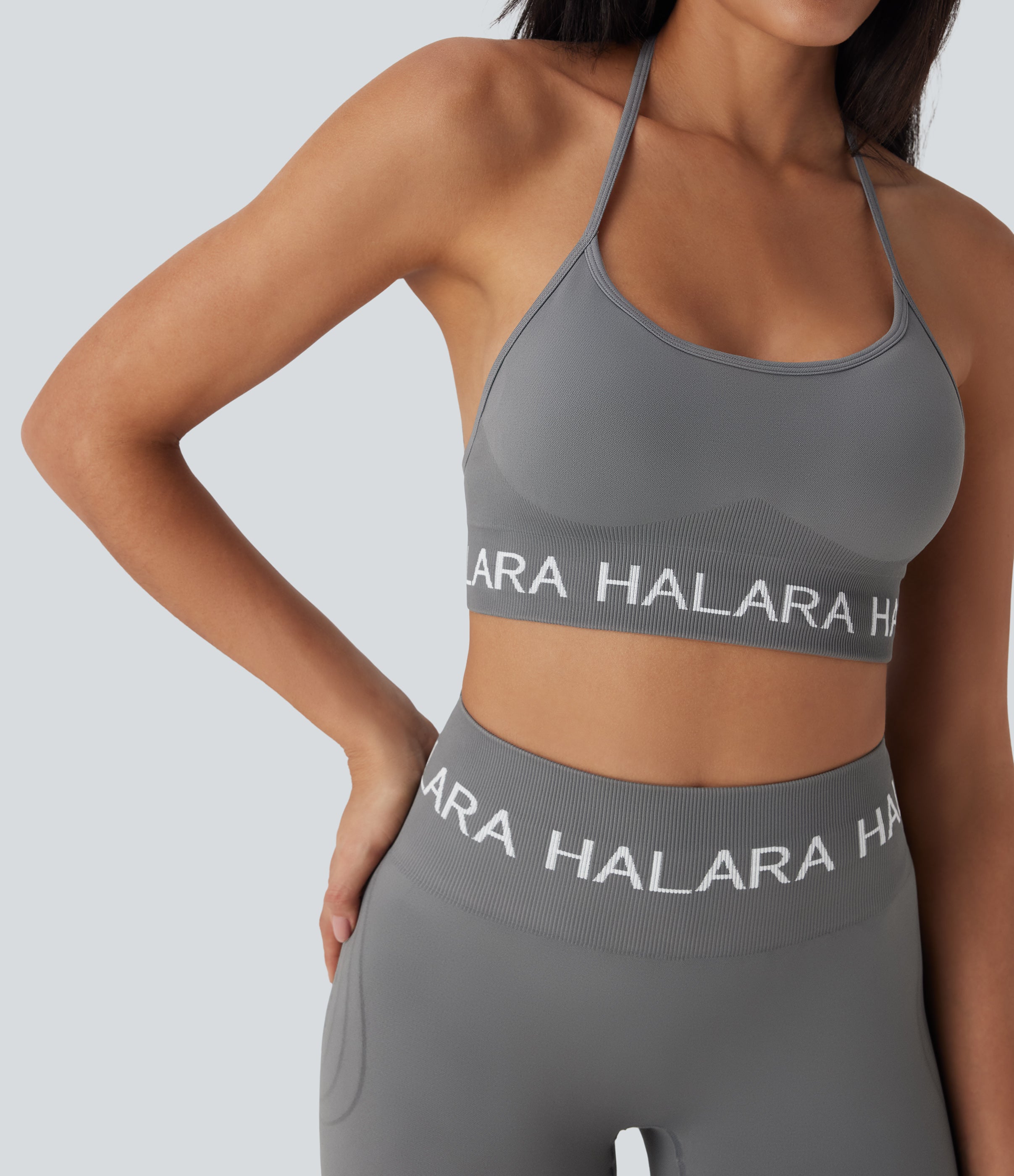 Seamless Flow Low Support Logo Halter Yoga Sports Bra