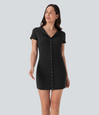 Ribbed Knit Round Neck Mini Casual Dress