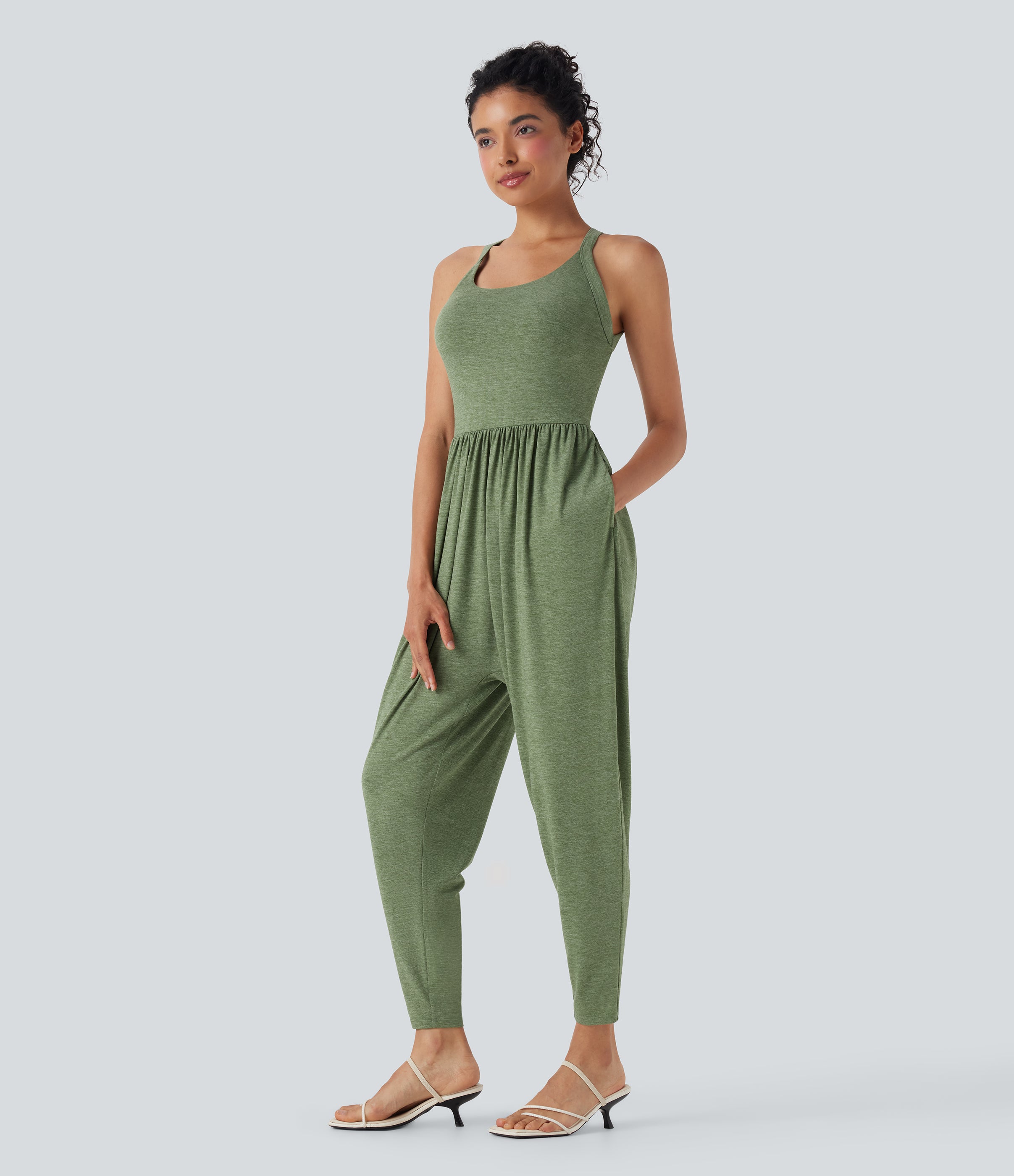 U Neck Harem Casual Jumpsuit with Pockets-Easy Peezy Edition-D/DD/DDD/F Cups