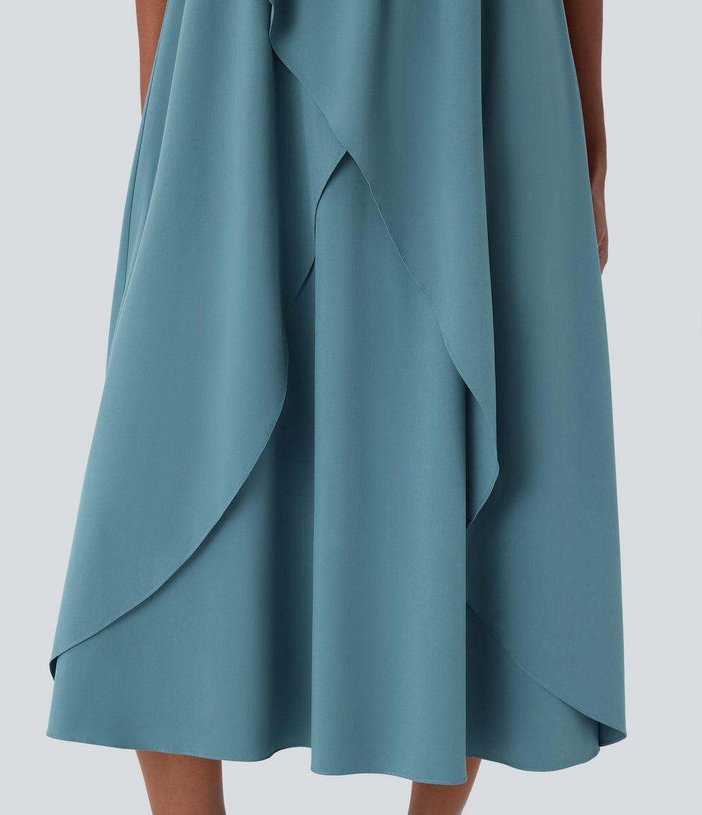 BreezefulTM V Neck Sleeveless Layered Flowy Quick Dry Midi Casual Dress
