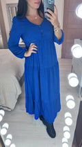 Westley Royal Blue Cheetah Print Smock Maxi Dress