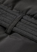 Extra Long Length Belted Button Puffer Jacket Splashproof