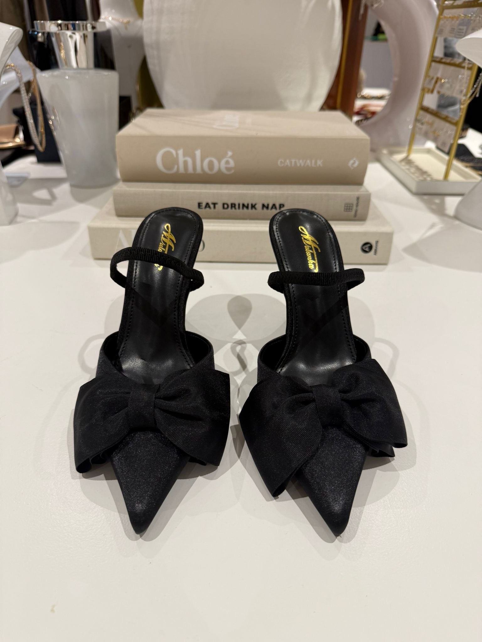Point Toe Large Bow Sling Back Heel (3 Colours)