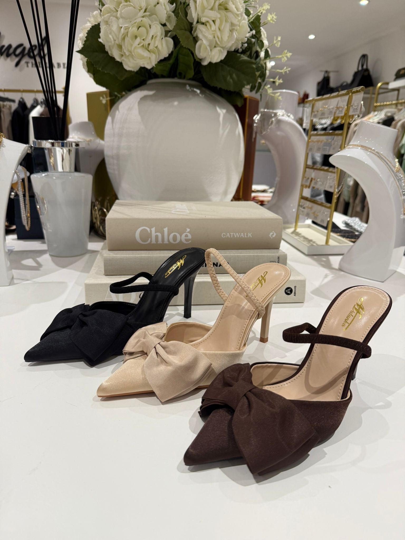 Point Toe Large Bow Sling Back Heel (3 Colours)