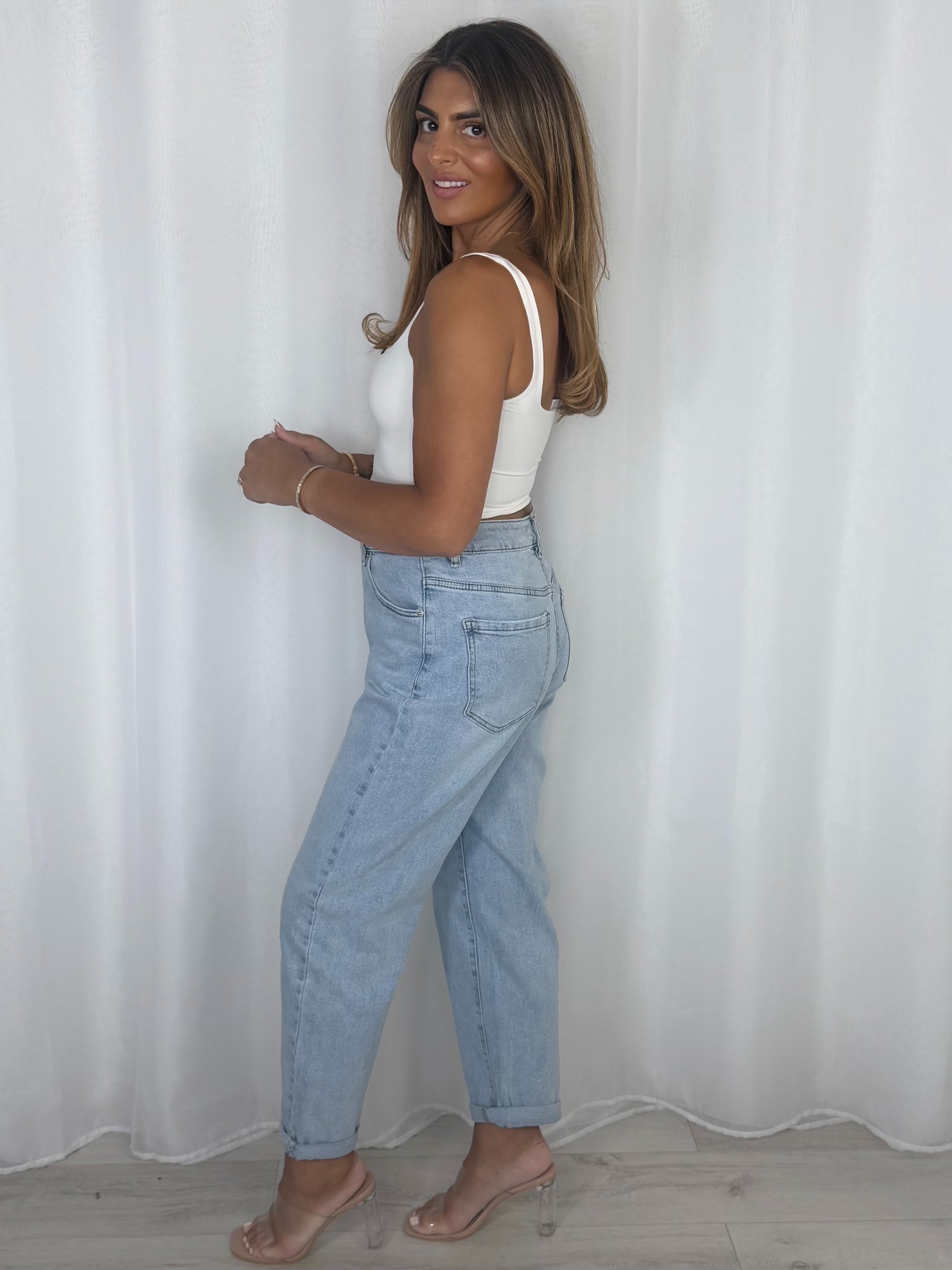 Turn Up Bottom Mom Jeans (6 Colours)
