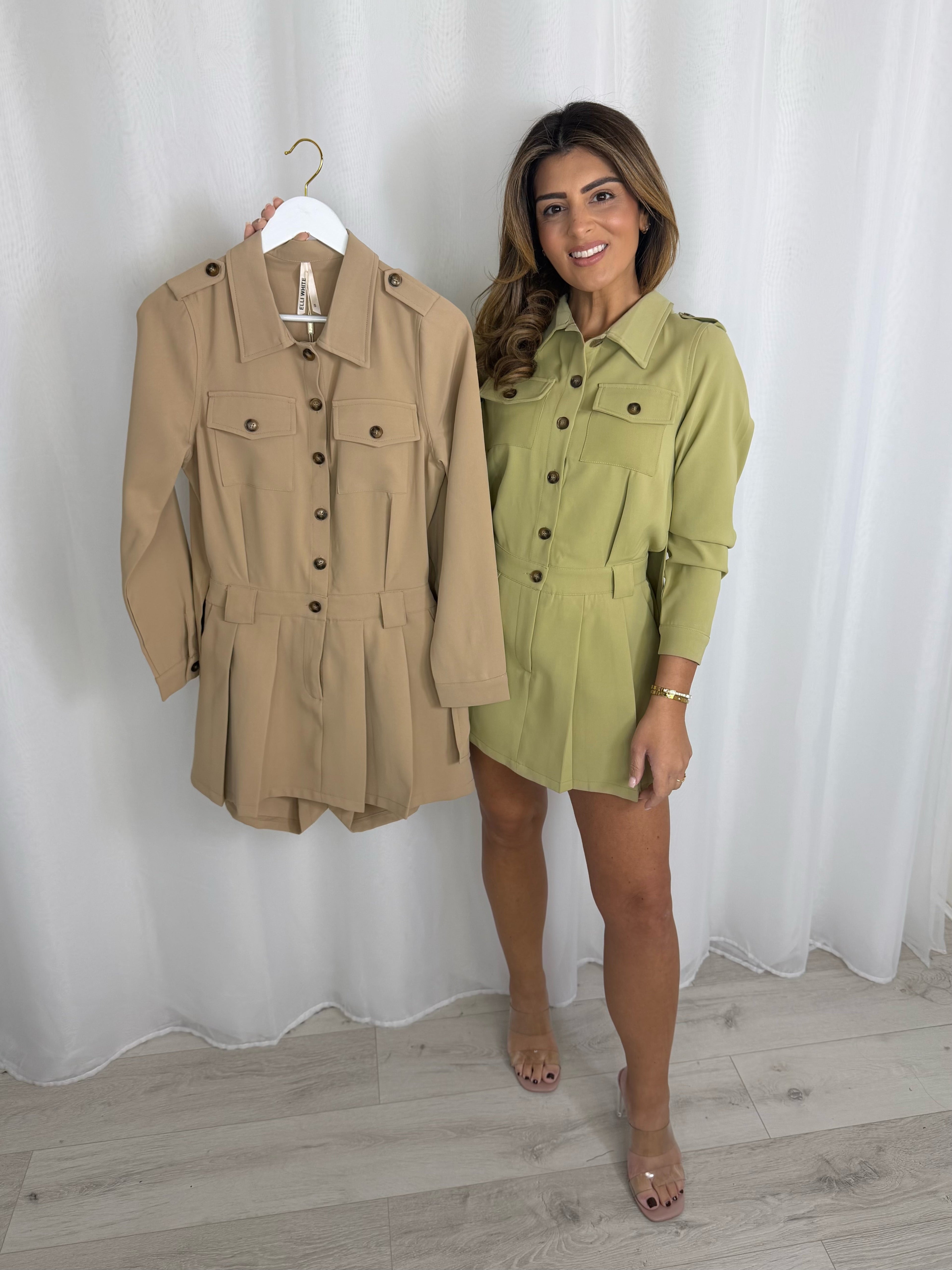 Collared Button Up Cape Playsuit (2 Colours)