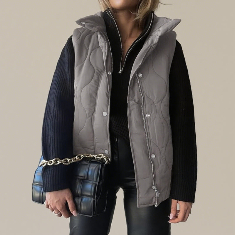 Women Cropped Puffer Vest Stand Collar Sleeveless Lightweight Quilted Vest