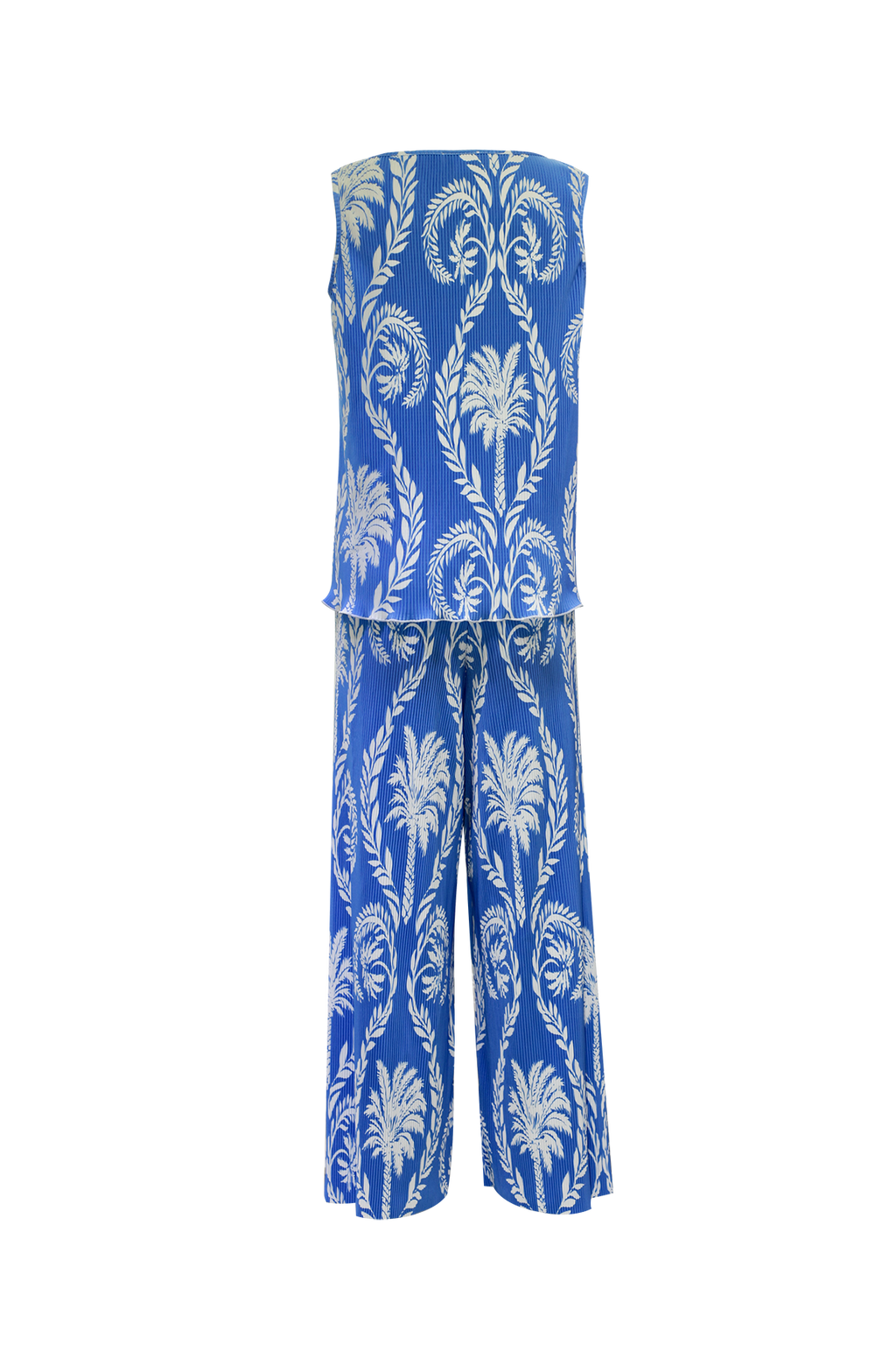 Blue Tropical Palm Leaf Patterns Vest Top & Pleated Pants