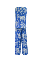 Blue Tropical Palm Leaf Patterns Vest Top & Pleated Pants