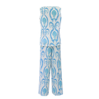 Blue Shell Motifs Prints Nautical V-Neck Vest Top & Pleated Pants