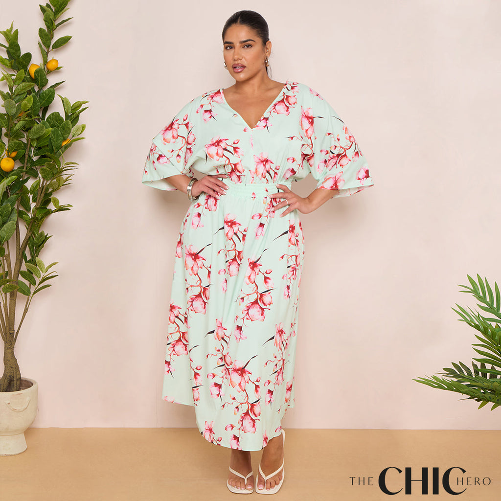 Long Sleeve Tie Back Maxi Dress in Floral Print