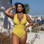 Yellow Petal Hollow One-Piece Swimsuit&Skirt