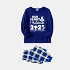 Our Family Chirstmas 2025 Making Memories Together' Letter Print (White) Blue Long Sleeves with Blue&White&Black Plaid Pants Family Matching Pajamas