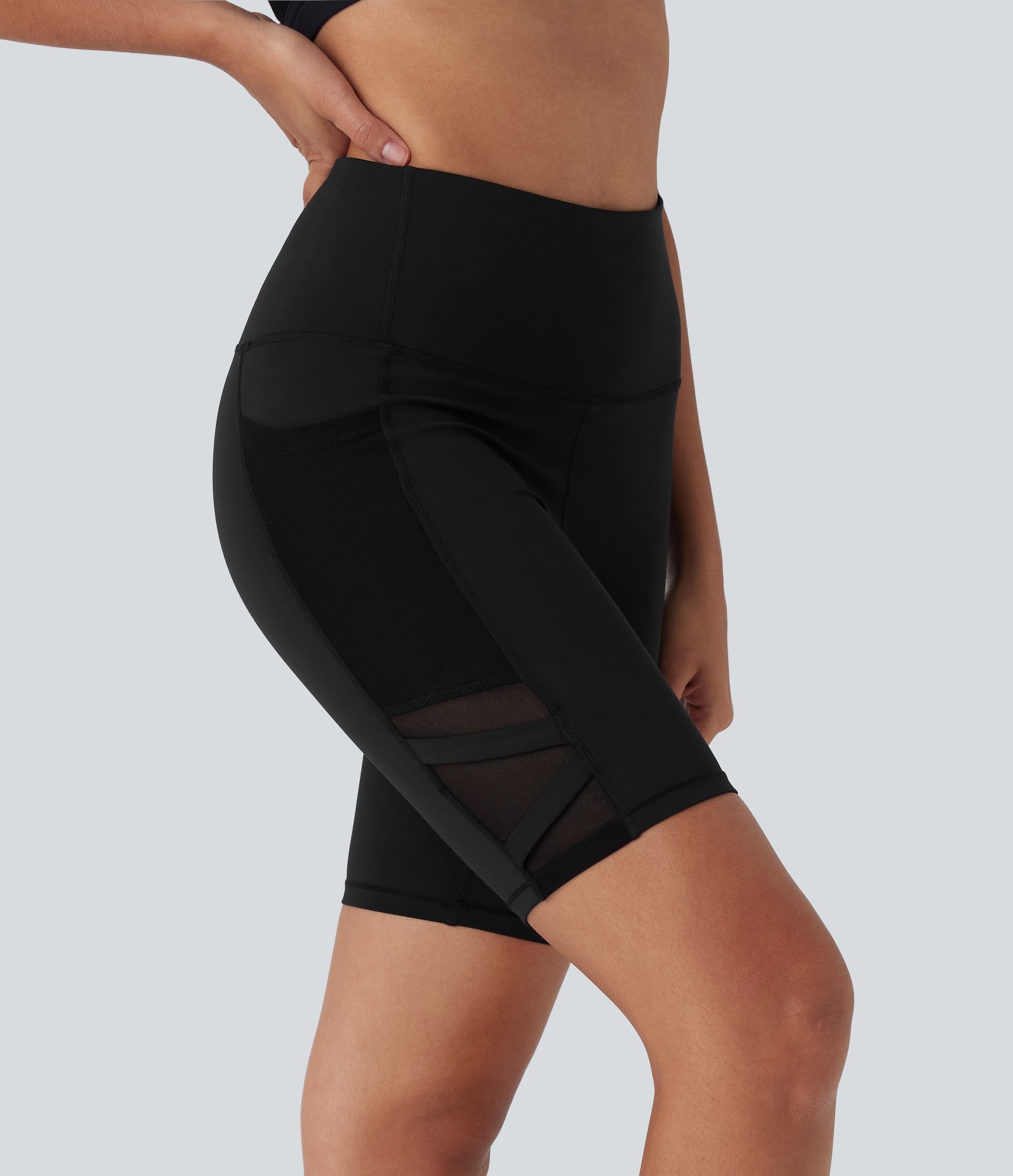 SpeedWaveTM High Waisted Contrast Mesh Quick Dry Yoga Biker Shorts 7'' with Pockets