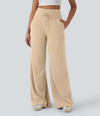 2026🔥 Ribbed SoCinched High Waisted Tummy Control Drawstring Wide Leg Color Block Casual Trousers with Pockets
