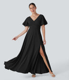 V Neck Short Sleeve Maxi Dress