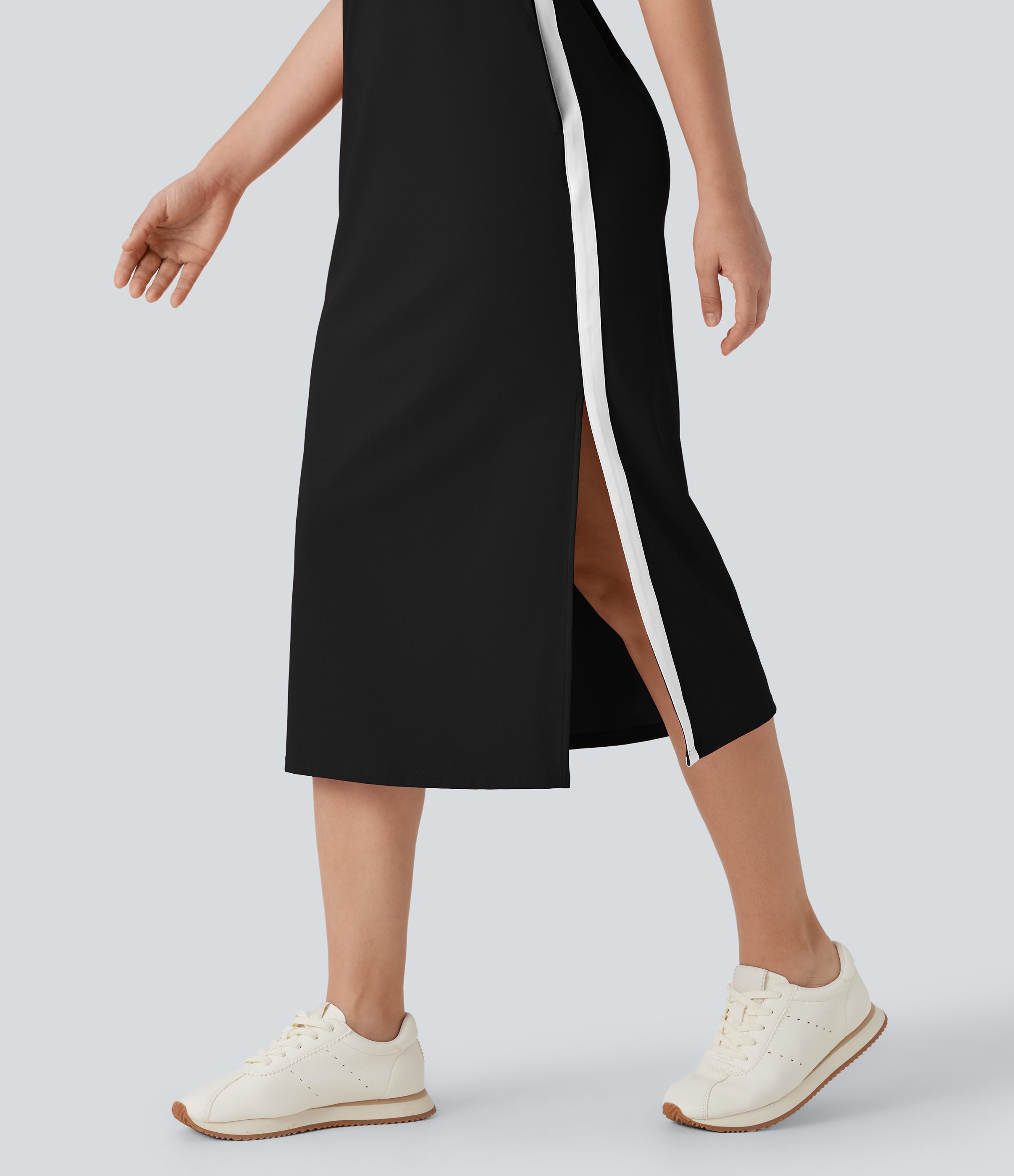 SoftlyZeroTM Airy Color Block Hem Cool Touch Workout Active Tank Dress with Pockets-UPF50+