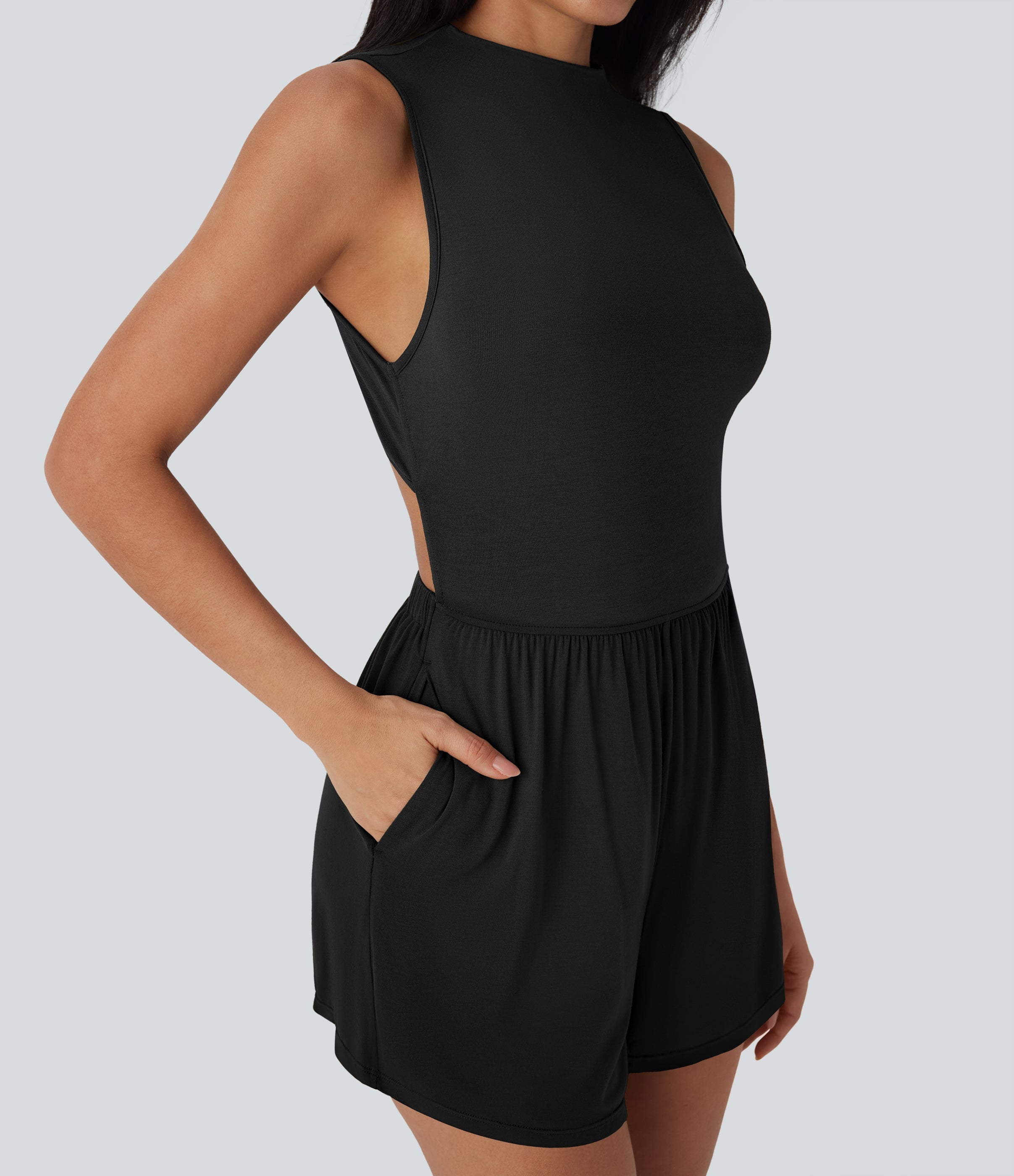 Mock-Neck Sleeveless Casual Jumpsuit with Pockets-Easy Peezy