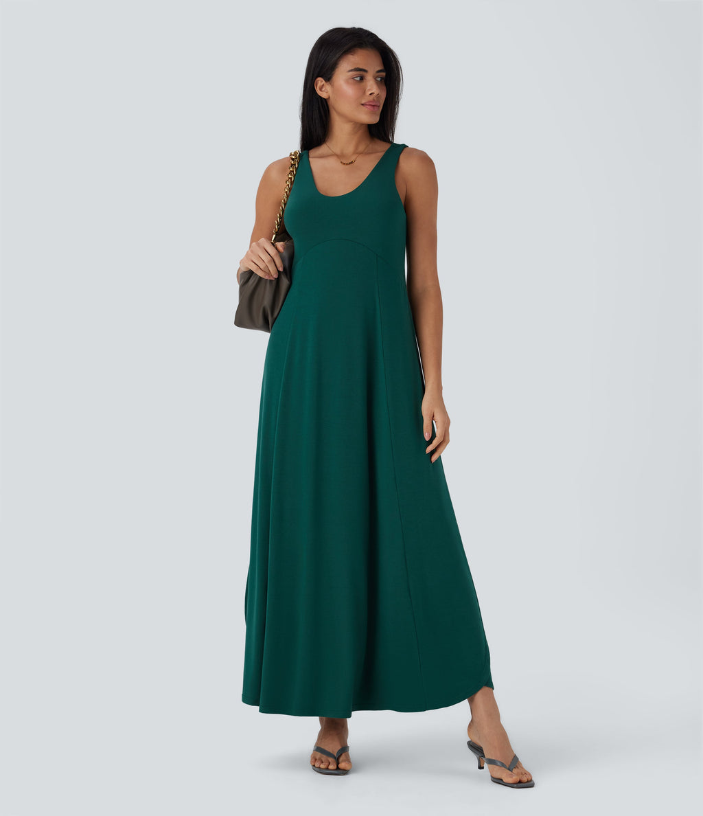 U Neck Flowy Maxi Casual Tank Dress