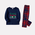 Christmas Family Matching Pajamas-Navy & Red Plaid Pjs Set with "Family Christmas 2025" and Santa Pattern Print