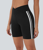 Crossover Mid Rise Color Block Stripe Yoga Biker Shorts 7''