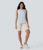 Round Neck Cool Touch Yoga Tank Top with Pockets-UPF50+