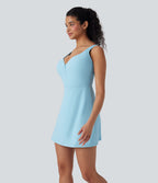 SoftlyZeroTM Plush Push-Up Molded Cups Zipper 2-in-1 Yoga Active Dress with Pockets-Easy Peezy-D/DD/DDD/F