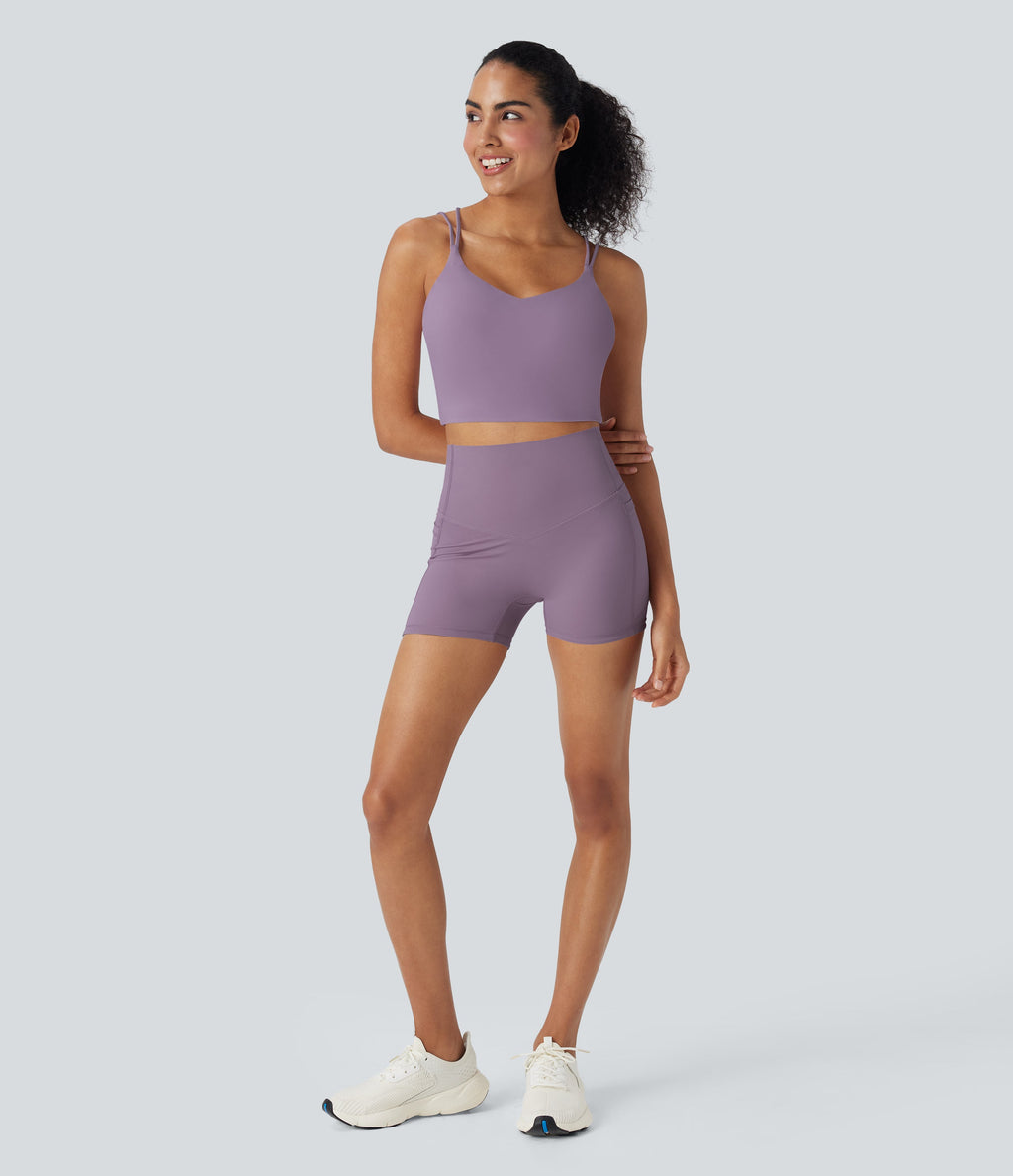 UltraSculptTM Cool Quick Dry SoCinched High Waisted Tummy Control Shaping Yoga Biker Shorts 3'' with Pockets-UPF50+